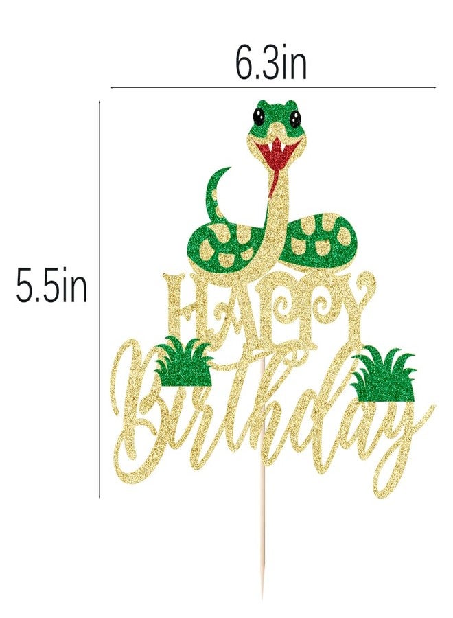 Kaoenla Glitter Snake Happy Birthday Cake Topper- snake theme happy birthday cake decoration animal theme birthday supplies decoration、Baby Party 、Boy and Girl Happy Birthday Party supplies decoratio - Image 2